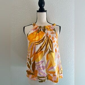 C&C California Linen Floral Lemon Print Halter Neck Women's Top